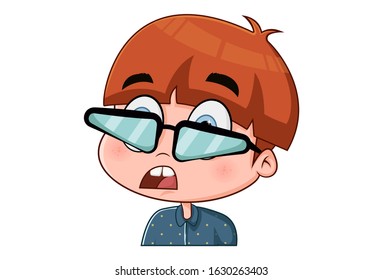 Vector cartoon illustration of the surprised boy wearing glasses. Isolated on white background.