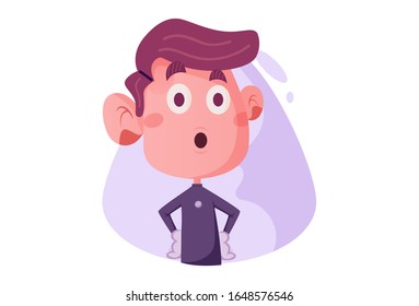 Vector cartoon illustration of the surprised boy. Isolated on white background.