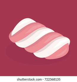 A vector cartoon illustration of sweet pink and cream-white yummy marshmallow isolated od dark pink background - you can remove it if you want.