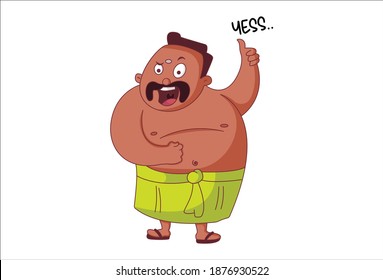 Vector cartoon illustration. Tamil man is saying yes. Isolated on white background.