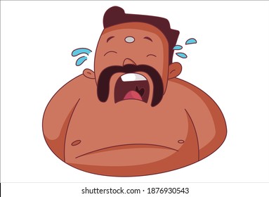 Vector cartoon illustration. Tamil man is crying loudly. Isolated on white background.