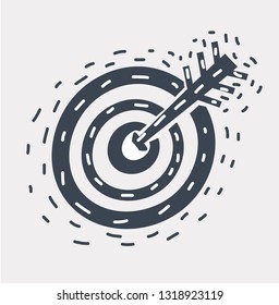 Vector cartoon illustration of Target and arrow Icon Isolated on White Background. Black object on white background.