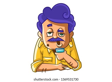Vector cartoon illustration of taxi driver with mobile. Isolated on white background.	
