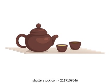 Vector cartoon illustration of teapot and mugs