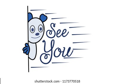 Vector cartoon illustration teddy bear is hidden. Lettering see you text. Isolated on white background.