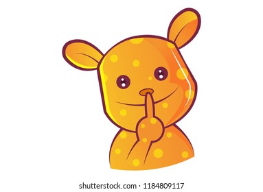 Vector cartoon illustration of teddy bear  silent sign. Isolated on white background.