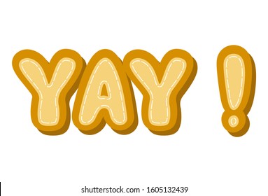 Vector cartoon illustration of text sticker. Lettering text - yay. Isolated on white background.