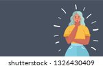 Vector cartoon illustration of Thinking woman on dark background. Woman deep in thought. Human character on dark background.