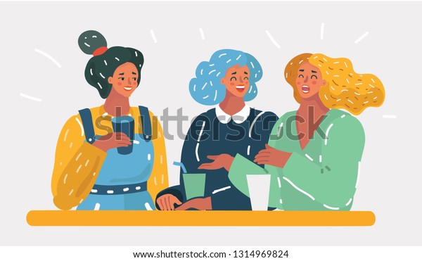 カフェで話し合う3人の女性のベクターイラスト 友情とコミュニケーションのコンセプト 白い背景に女性チーム のベクター画像素材 ロイヤリティフリー