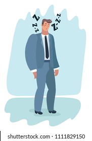 Vector cartoon illustration of tired man office worker character has no energy.