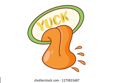 Vector Cartoon Illustration Of Tongue. Lettering Yuck Text In Circle. Isolated On White Background.