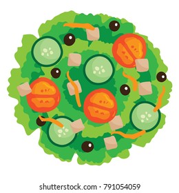 Vector cartoon illustration of top view of salad greens isolated against white background