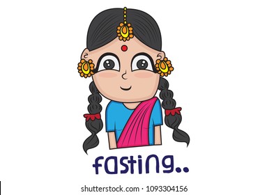 Vector Cartoon Illustration Of Traditional Indian Girl. Isolated On White Background. 