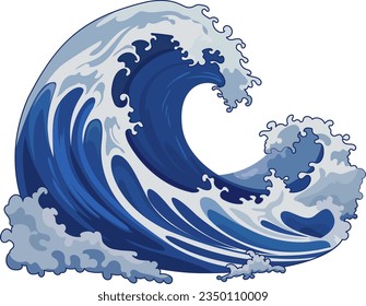 A vector cartoon illustration of a traditional Japanese wave