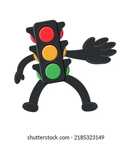 vector cartoon illustration of traffic light sign warning with hand hitting