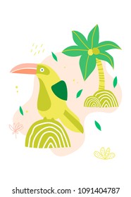 Vector cartoon illustration of a tropical bird Toucan.