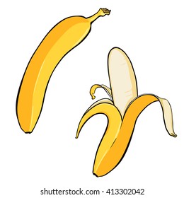 Vector Cartoon Illustration:  Two Bananas. 