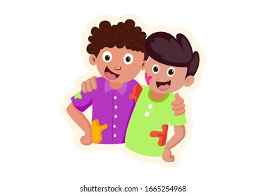 Dibujo vectorial de dos chicos se abrazan. Aislado sobre fondo blanco.