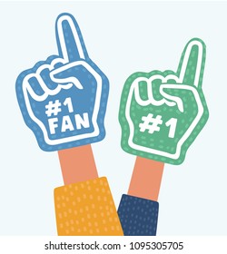Vector cartoon illustration of Two fan rice up color foam hand. Object on wite background.
