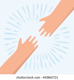 Vector cartoon illustration of two hands (helping hand to a friend)