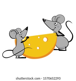 vector cartoon illustration of two mouses holding piece of cheese