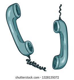 Vector Cartoon Illustration - Two Turquoise Telephone Handsets