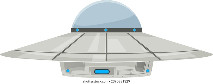 A vector cartoon illustration of a UFO seen from a side angle