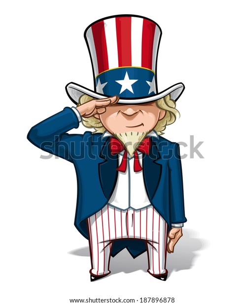 Vector\
Cartoon Illustration of Uncle Sam\
saluting.