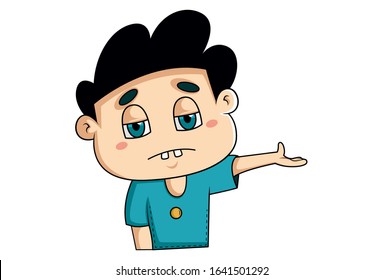 Vector cartoon illustration of unhappy boy. Isolated on white background.