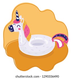 Vector cartoon illustration of unicorn inflatable pool float. Rubber air ring.