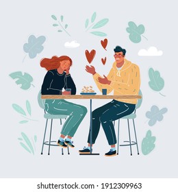 Vector cartoon illustration of Unrequited love. Non-reciprocal feelings, bad date