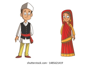 Vector cartoon illustration of uttarakhand couple. Isolated on white background. 