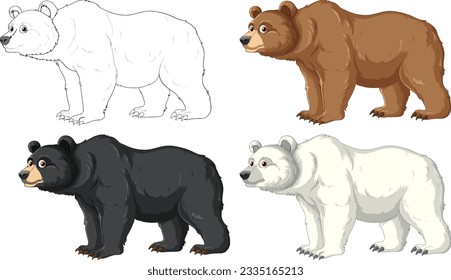 Dibujo vectorial de varias especies de osos