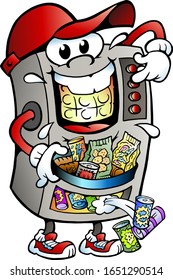 Vector Cartoon illustration of a Vending Machine selling Snacks