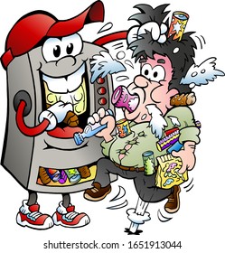 Dibujo vectorial de una máquina expendedora que alimenta a un cliente