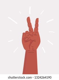 Vector cartoon illustration of Victory hand. Hand showing two finger icon. Object on white background.