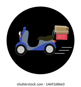 Vector cartoon illustration. Vintage style. Express Delivery service. Retro bike. Icon, logo, design elements.