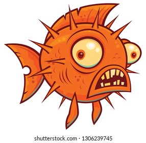 Vector cartoon illustration of a wacky pufferfish or blowfish. 