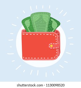 Vector cartoon illustration of wallet icon with Money.