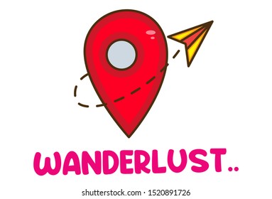 Vector cartoon illustration of wanderlust icon. Isolated on white background.