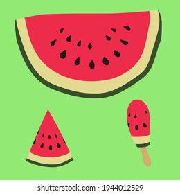 ilustración de dibujos animados vectores sandía sobre fondo verde