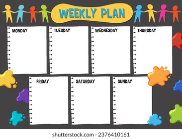 Vector cartoon illustration of a weekly plan dashboar