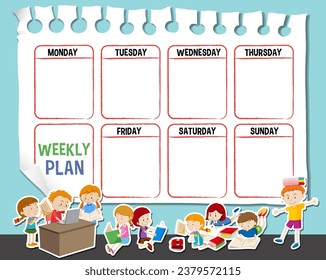 Vector cartoon illustration of a weekly plan dashboar