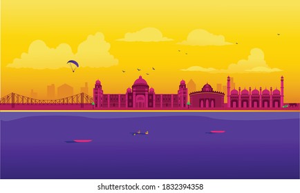 Vector cartoon illustration of the West Bengal skyline. Isolated on a colored background.