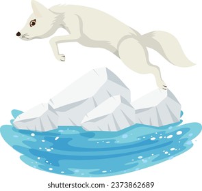 Dibujo vectorial de un zorro blanco que simboliza el impacto del calentamiento global en los hábitats del Ártico