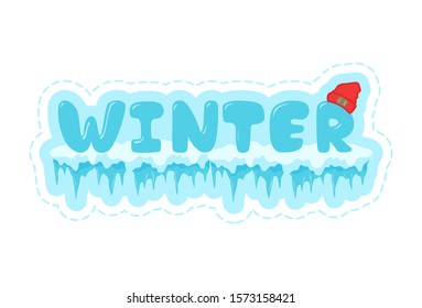 Vector cartoon illustration of winter text sticker. Isolated on white background.