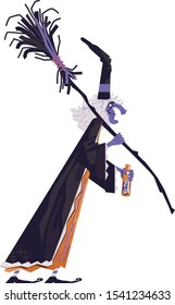 Vector cartoon illustration of witch with a broom and magic poison.