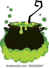 Vector cartoon illustration of a witch cauldron with boiling potion. Illustration on the theme of Halloween.