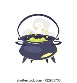 Vector cartoon illustration of witch's kettle isolated on white background.