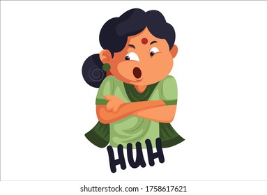 Vector cartoon illustration of a woman is angry. Isolated on white background.